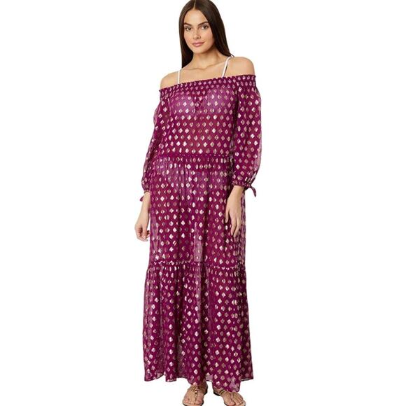 LILLY PULITZER Women's Dayla Maxi Cover-Up XL Dark Red Gold Amarena Cherry NWT - Picture 1 of 12